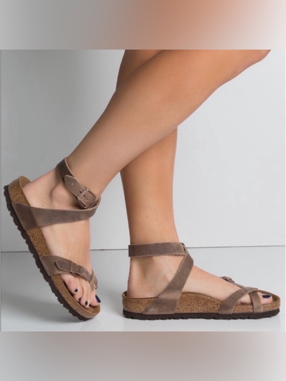 Birkenstock Yara Sandals Womens 38 Brown Leather Ankle Strap Toe Loop